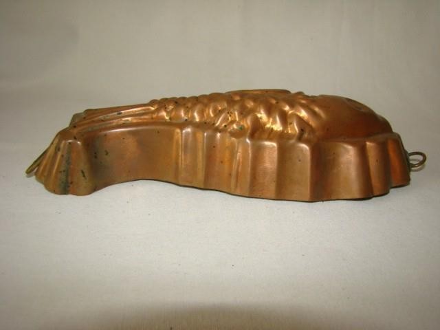 Vintage Primitive 9" Embossed COPPER Tin Lined FISH MOLD