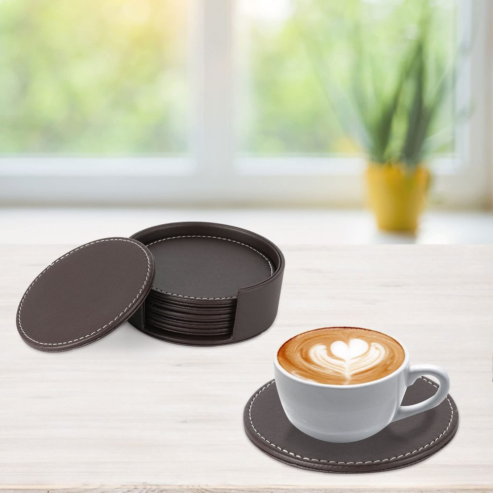 Leather Coasters for Drinks(6 Pack), Handmade Durable Drink Coasters Set with...