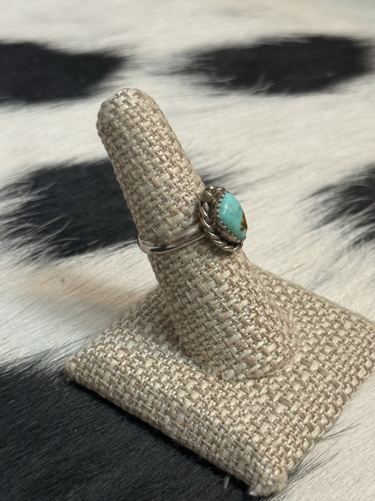 Native American Southwest Sterling Silver Turquoise Ring Single Stone Stacker 7