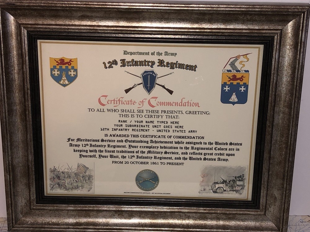 12TH INFANTRY REGIMENT / COMMEMORATIVE - CERTIFICATE OF COMMENDATION