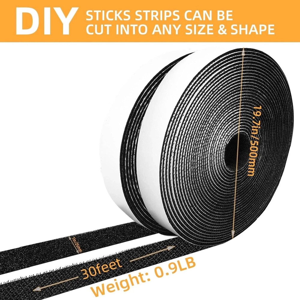 2 Rolls 30 FT Hook and Loop with Strong Self Adhesive Tape