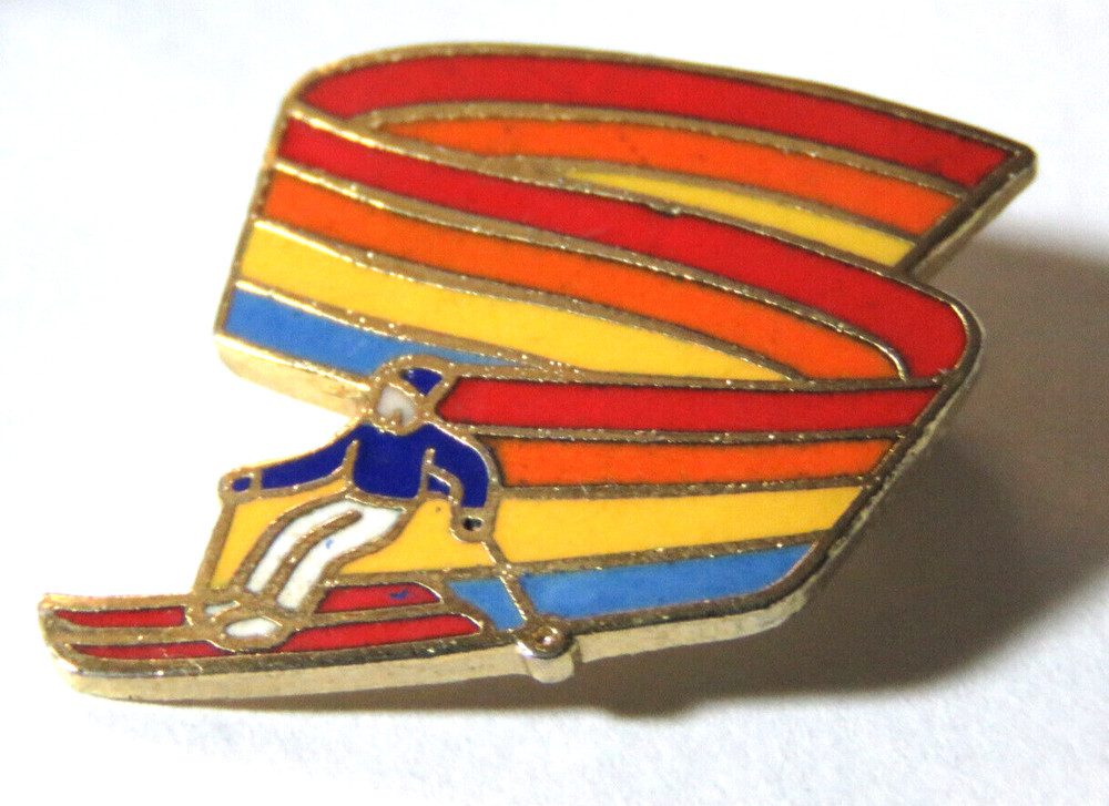 Skiing Rainbow Design Lapel Pin  Vintage