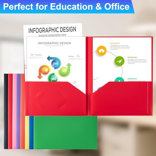 Plastic Folders with Pockets (8 Pack,Assorted Colors), Durable Heavy Duty