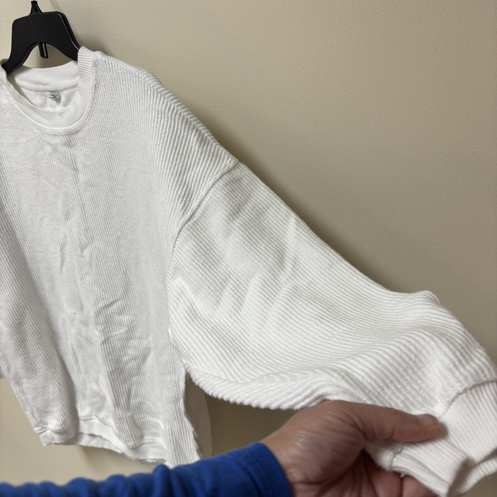 Aerie White Waffle Knit Oversized Sweater Size Small
