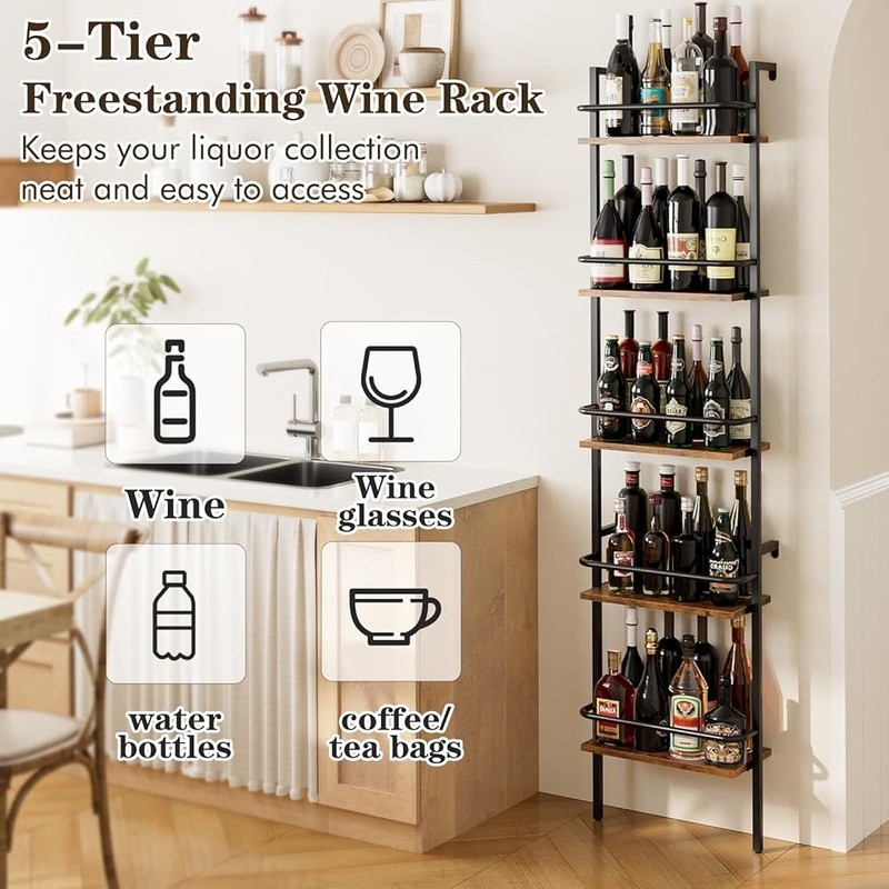 5-Tier Freestanding Wine Rack Holds 50 Bottles Durable Storage Solution New