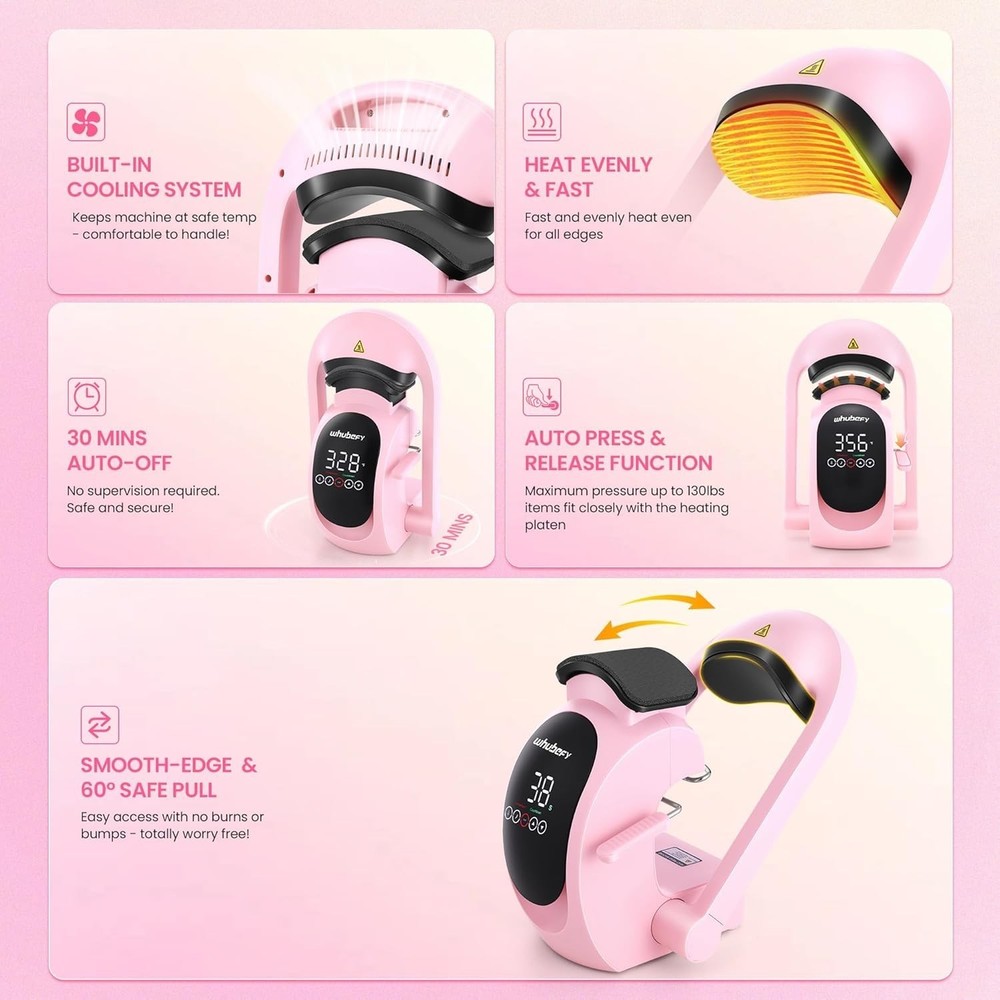 ✨3-in-1 Pink Auto Cap Heat Press Machine with 3pcs Replaceable Heating Pads✨
