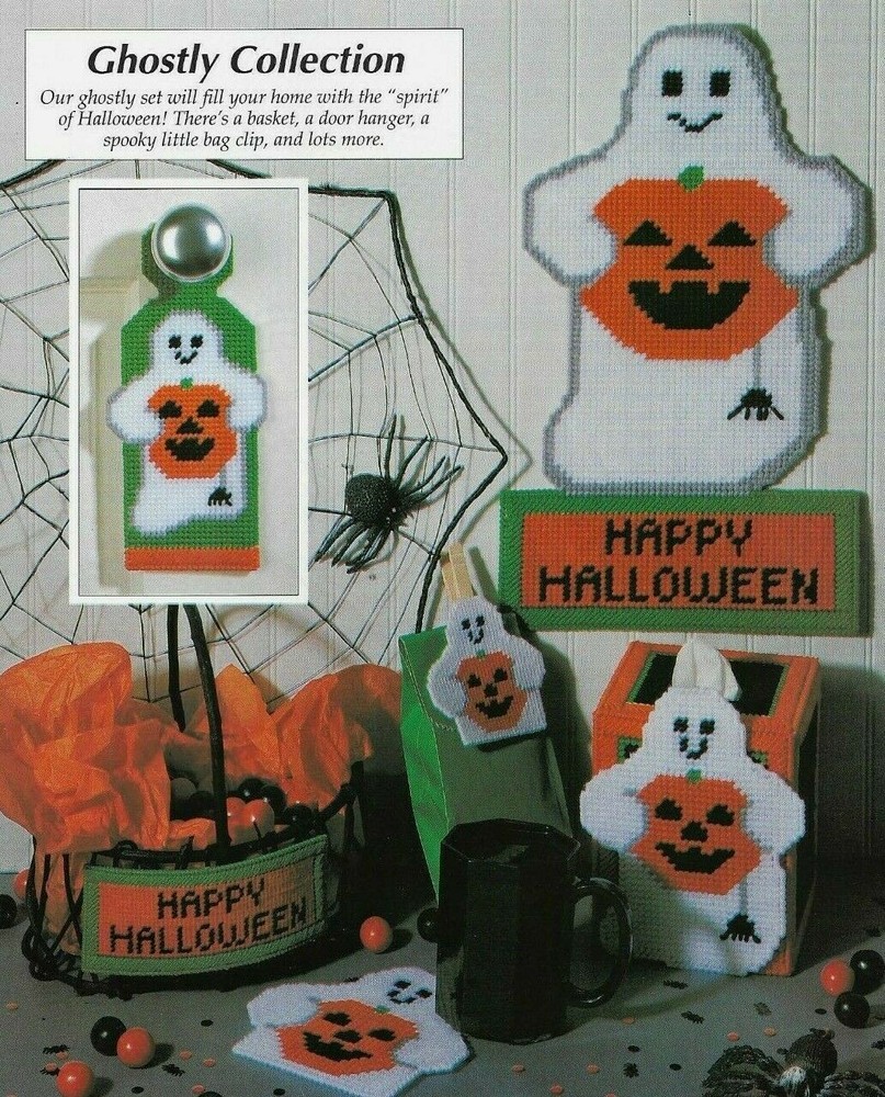 GHOSTLY COLLECTION 6 HALLOWEEN DESIGNS PLASTIC CANVAS PATTERN INSTRUCTIONS