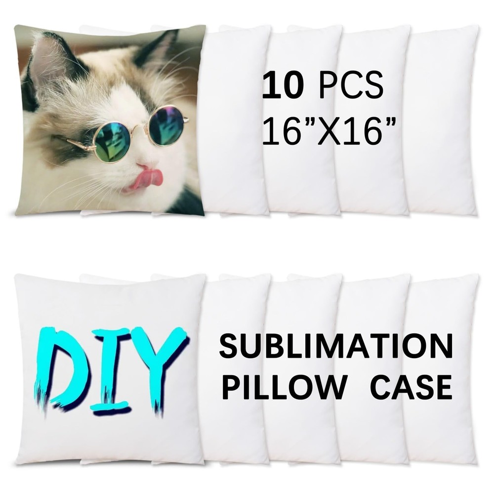10 Pack 16"x16" White Pillow Cases for Sublimation, DIY Custom Cushion Covers
