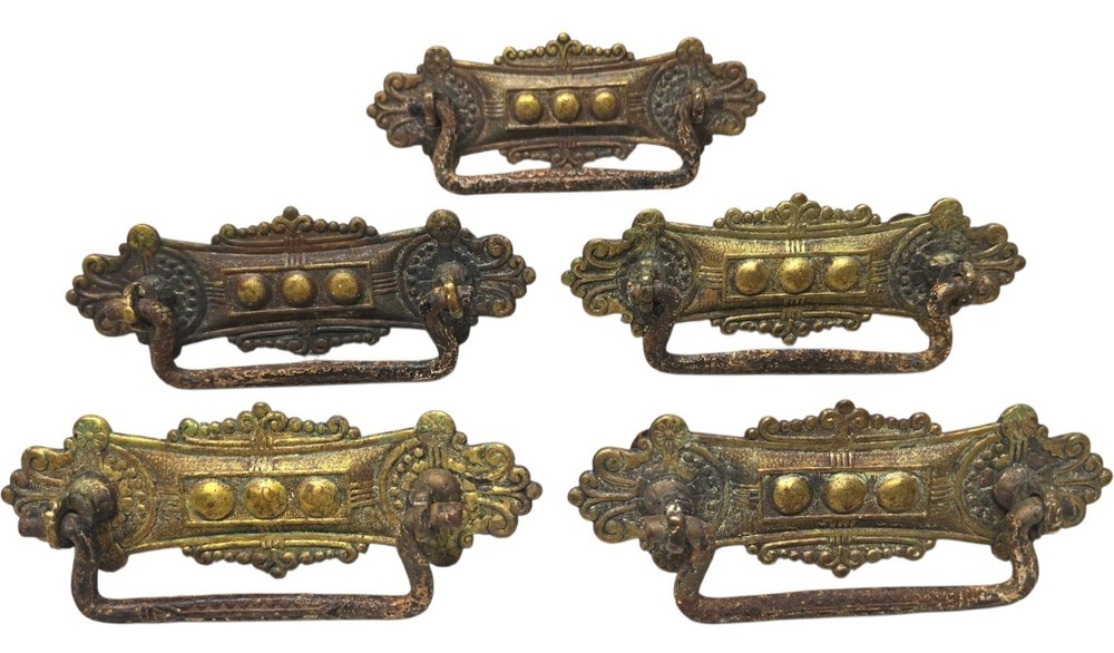 5, 1870s Victorian Solid Brass Bail Drawer Pull 4 5/8" Length
