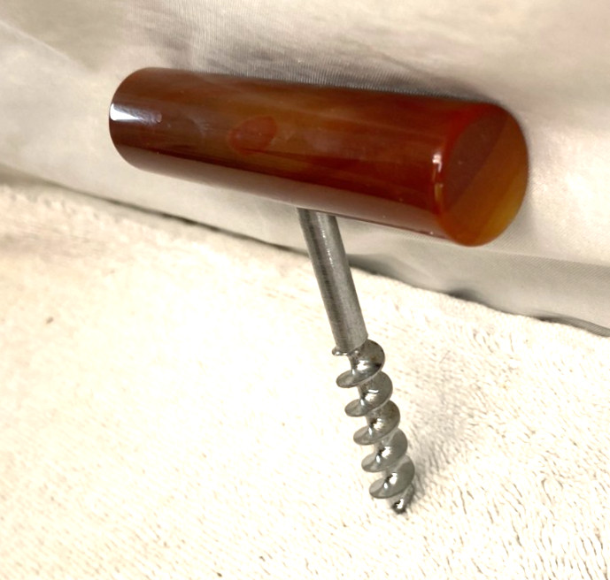 VINTAGE AGATE STONE CORKSCREW WINE BOTTLE