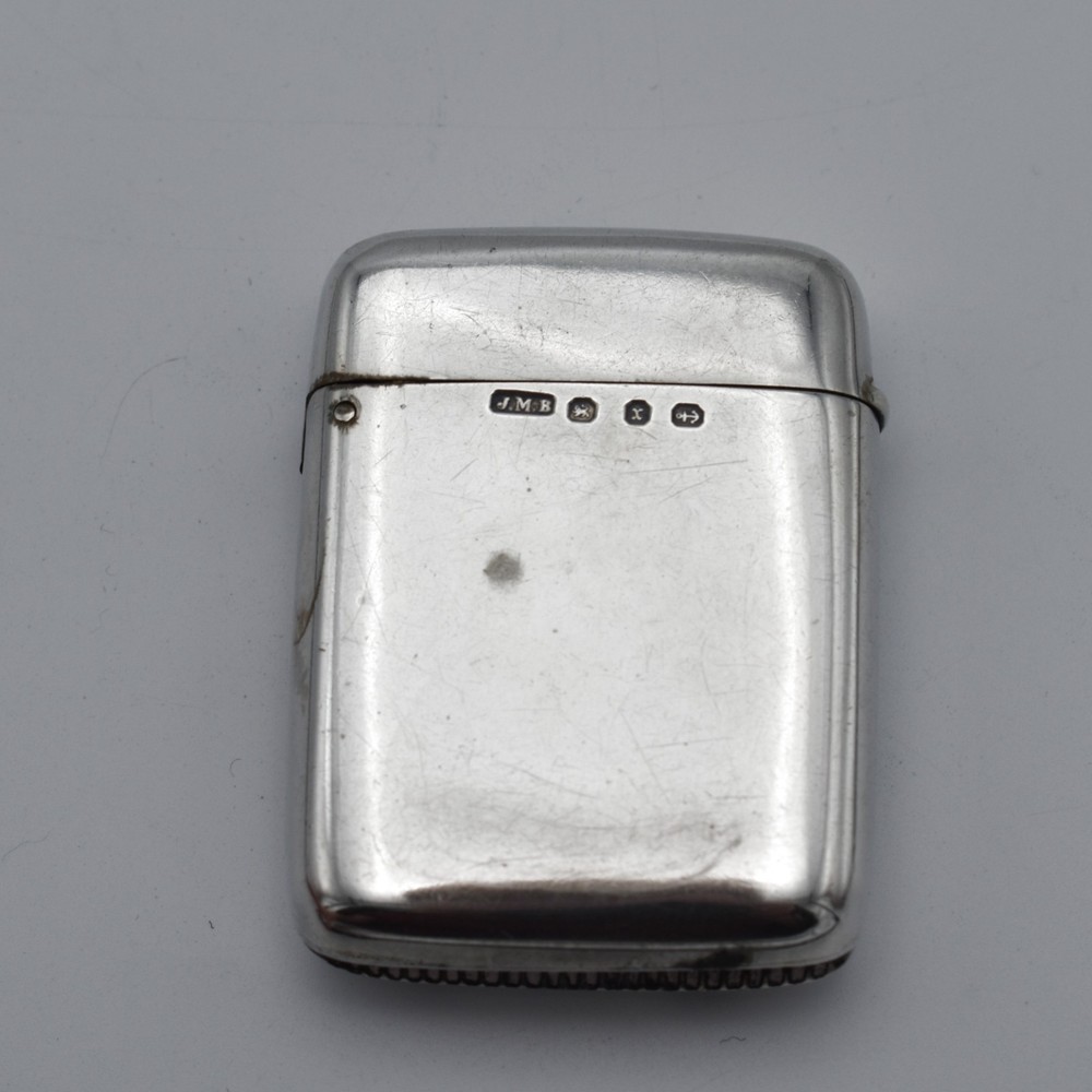 Antique Victorian Solid Silver Vesta Case Match Safe 1897 Flush Hinge