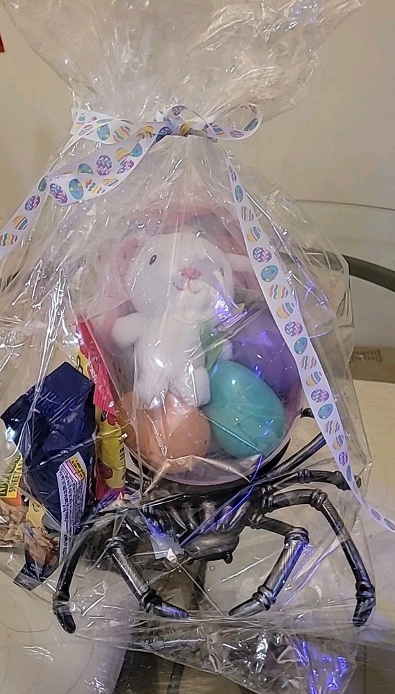 Spider Tray & Big Plastic Egg Easter Basket Set w/ Candy+ Plastic Small Eggs