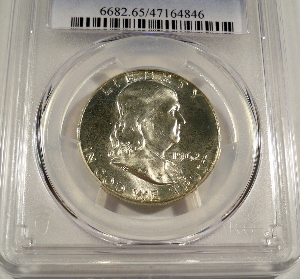 1962 50c PCGS MS65 FRANKLIN HALF SILVER VERY WHITE MS 65