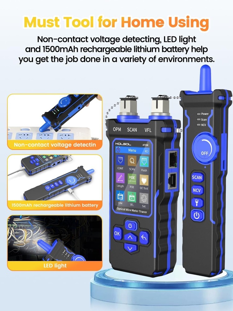 Multi-Function Blue Ethernet Tester - Visual Fault Locator & Non-Contact Voltage