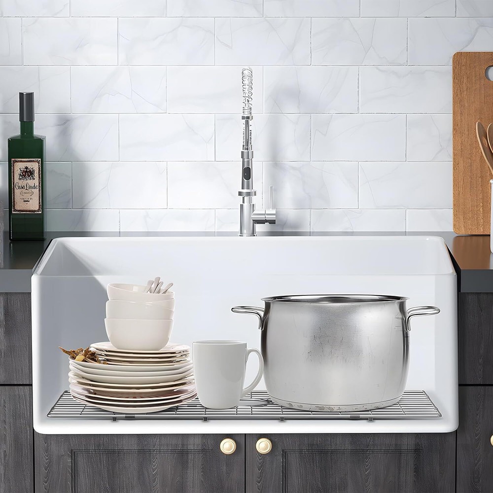 24''White Undermount Fireclay Apron Front Ceramic Drop in Farmhouse Kitchen sink