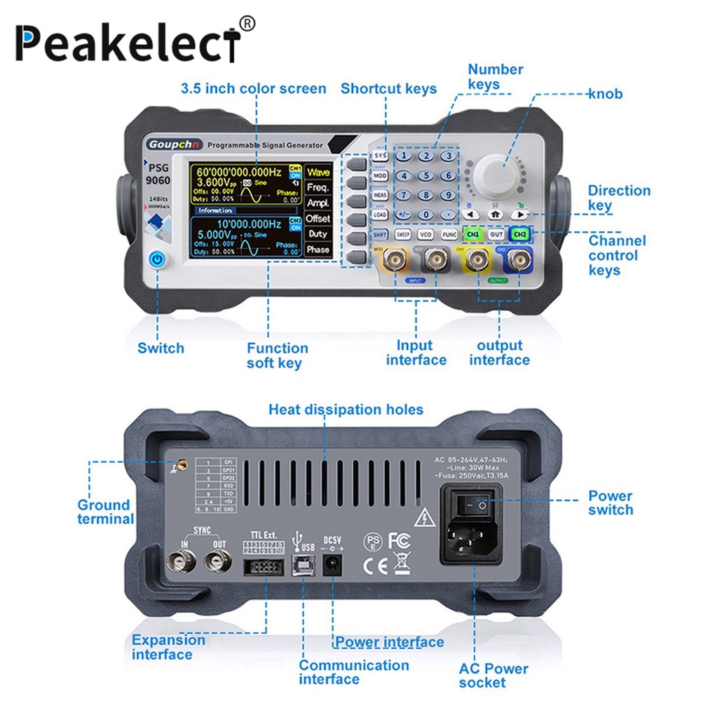 Programmable Signal Generator Dual Channel Arbitrary Waveform Frequency 60/80MHz