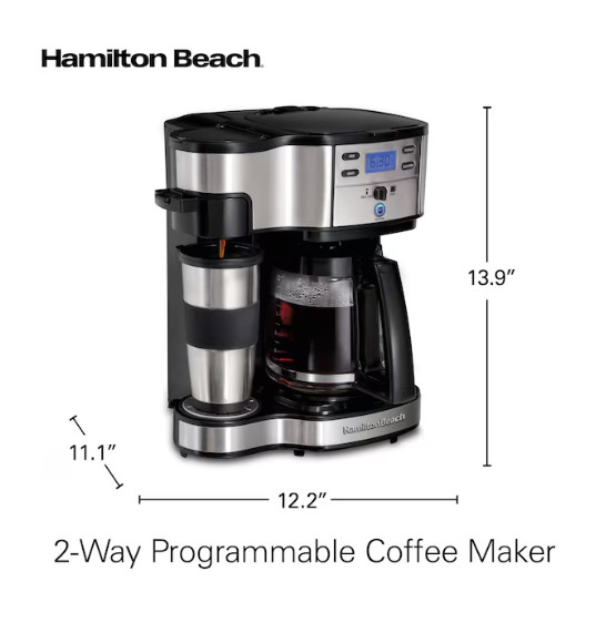 Hamilton Beach 2-Way Coffee Maker 12 Cup Single Serve Programmable Black
