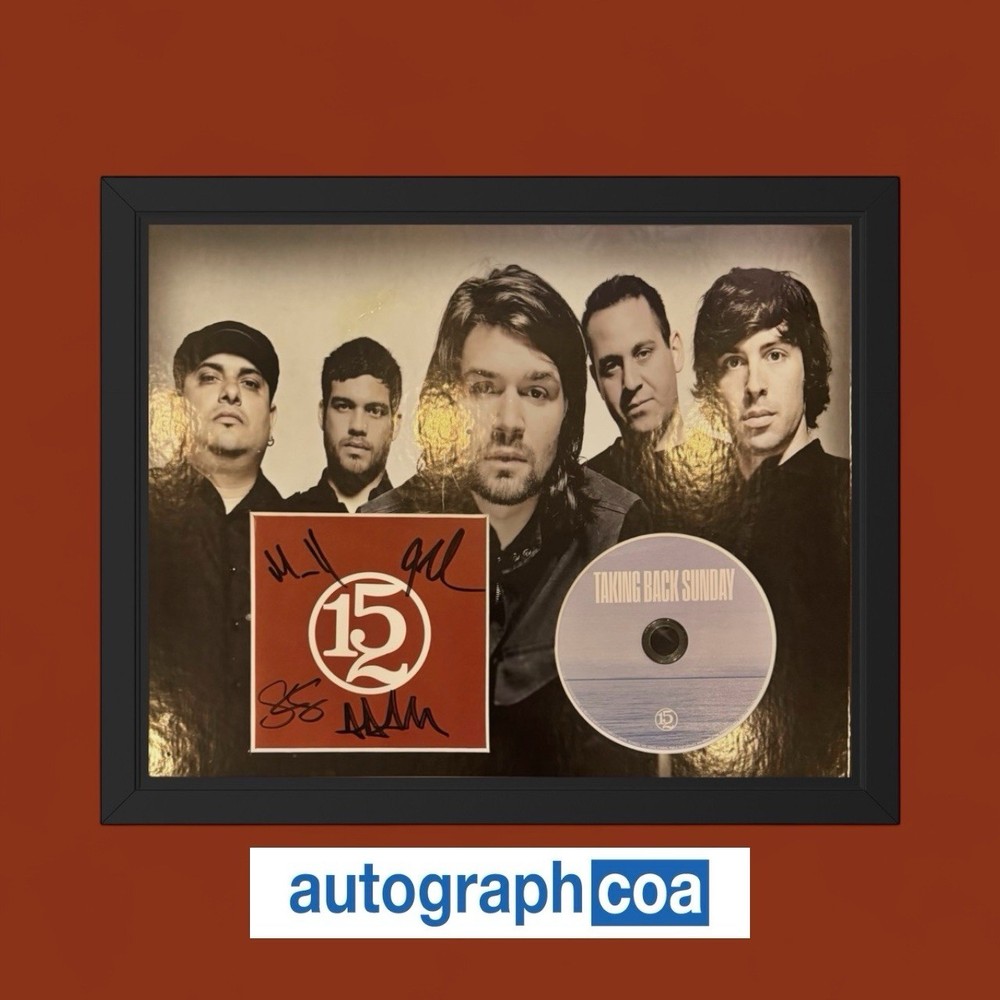 TAKING BACK SUNDAY 152 SIGNED CD INSERT 14x11 FRAMED ACOA AUTOGRAPH