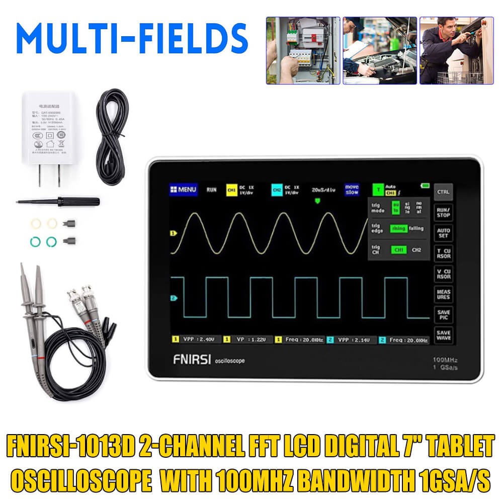 7" screen digital touch panel oscilloscope, dual channel 100MHz