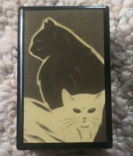 Lucy Lu Designs   Black/ White Cat Mint Slide Box empty