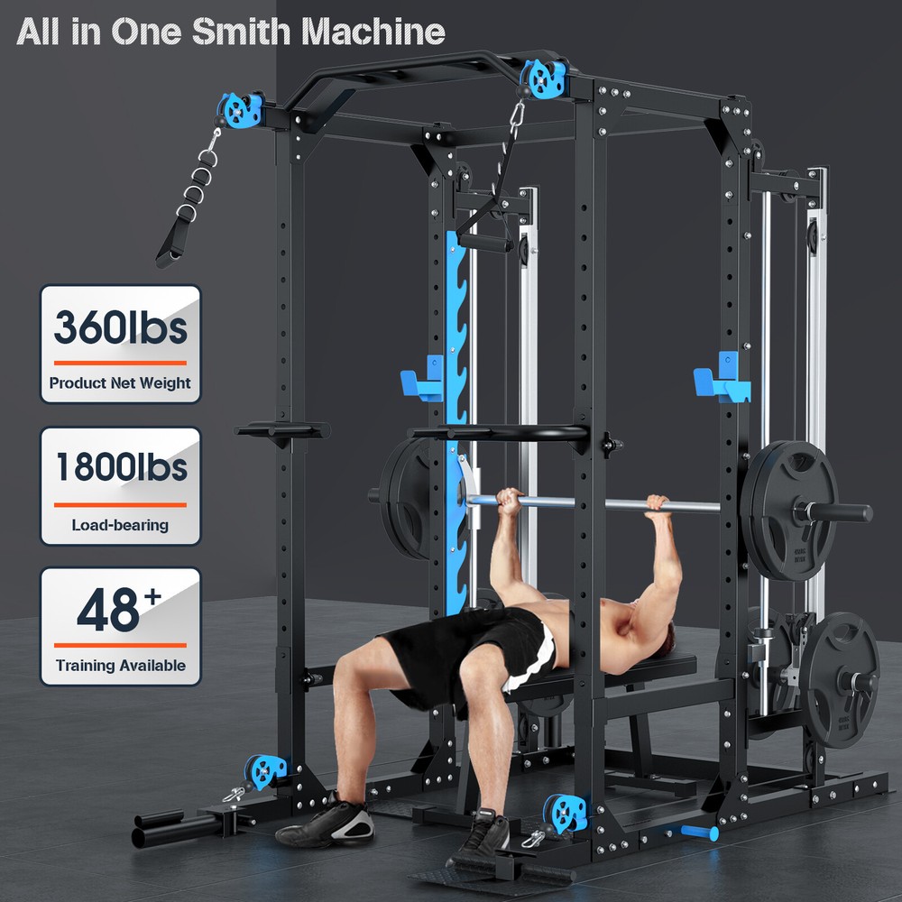 Smith Machine System Power Cage Rack Cable Crossover Home Gym System