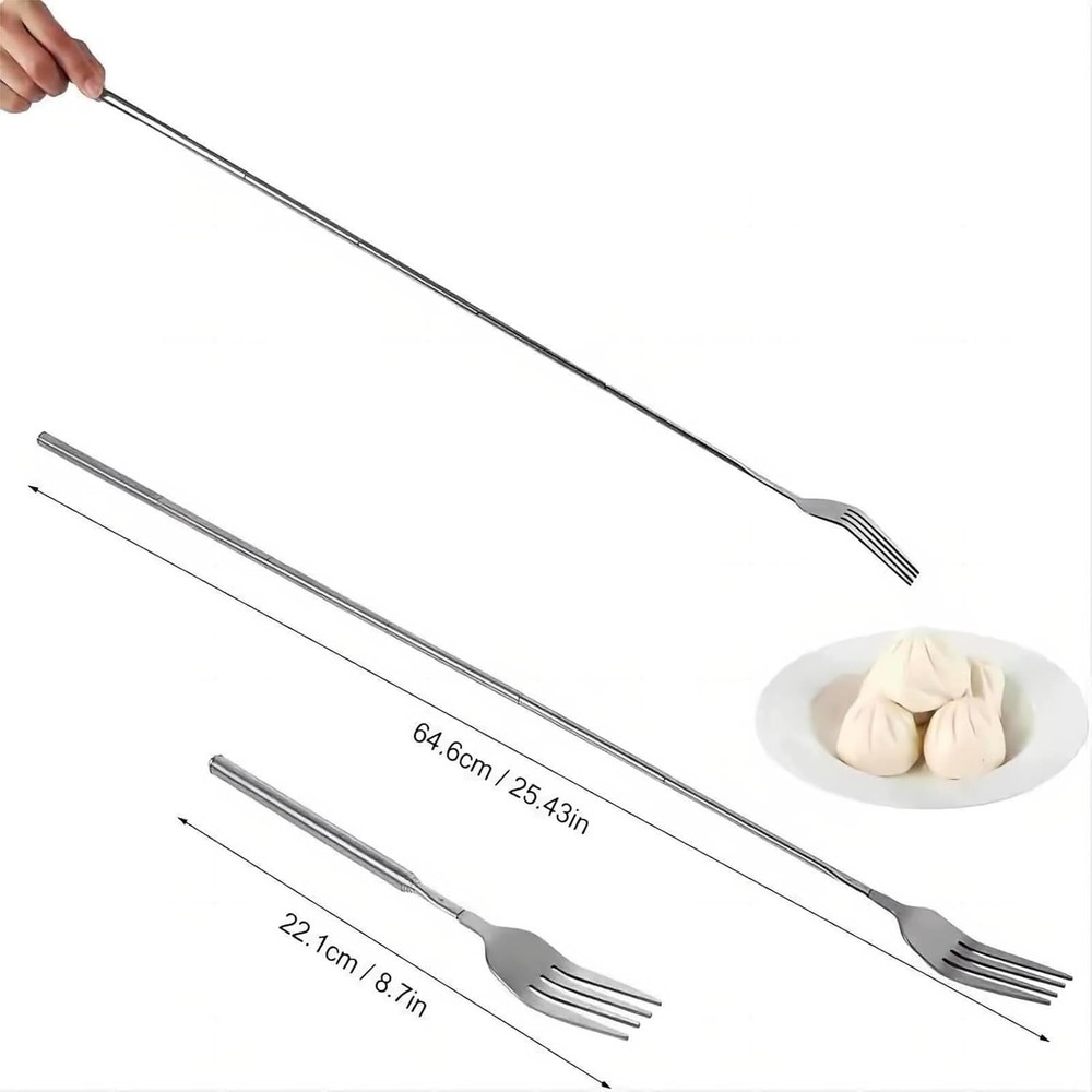 Long Stainless Steel Fork with Extendable Handle - Perfect for BBQ and Dining