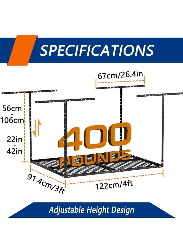 Garage Ceiling Storage Rack, 3x4ft Overhead Storage System, Hanging Rack
