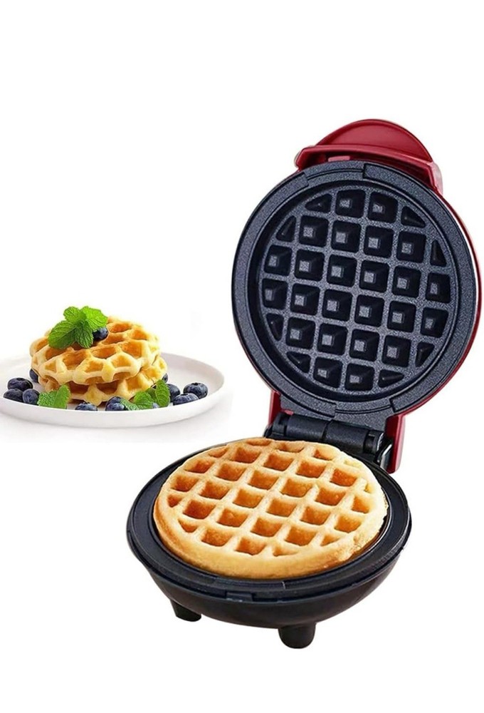 Mini Waffle Maker Red 4” Non-Stick Surface 350W Breakfast Machine CE RoHS