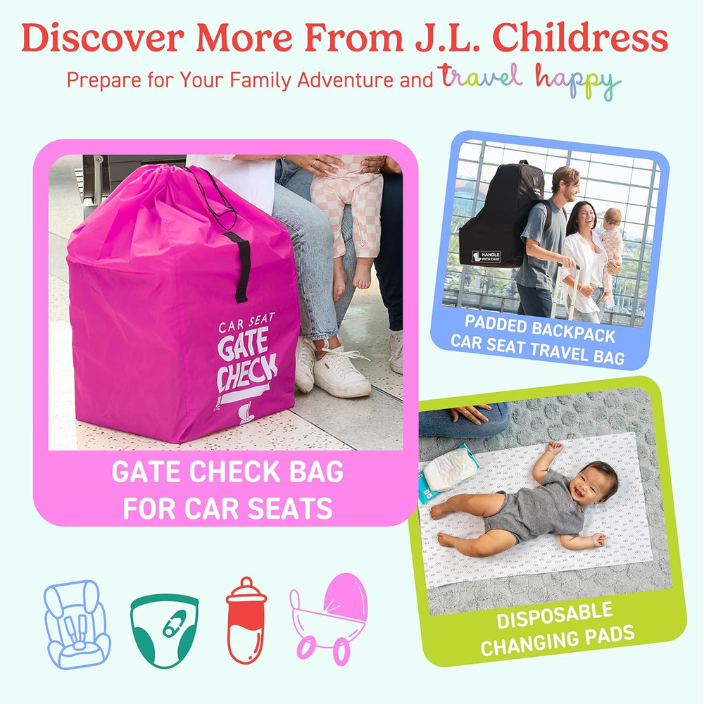 Neon Pink Gate Check Bag for Single & Double Strollers