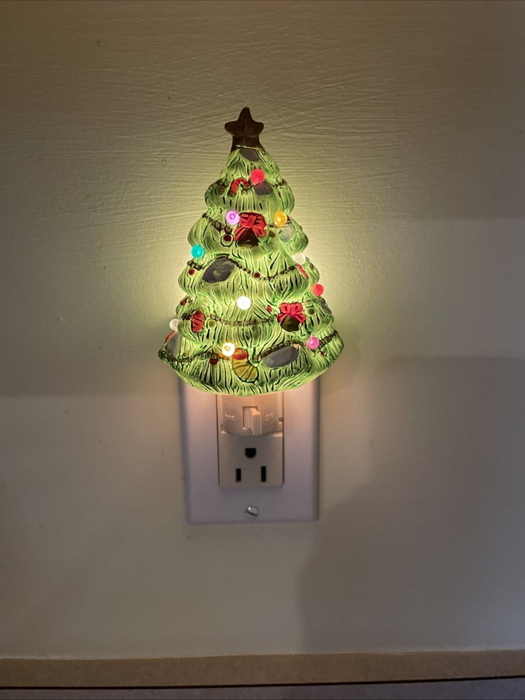 Ceramic Green Christmas Tree Plug-in Decorative Night Light