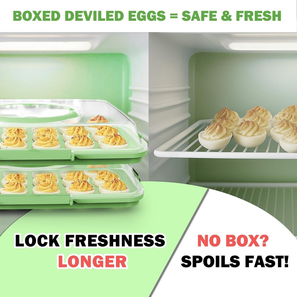 Deviled Egg Containers with Lid - 2 Pack 48 Count Reusable Platter Storage Tr...