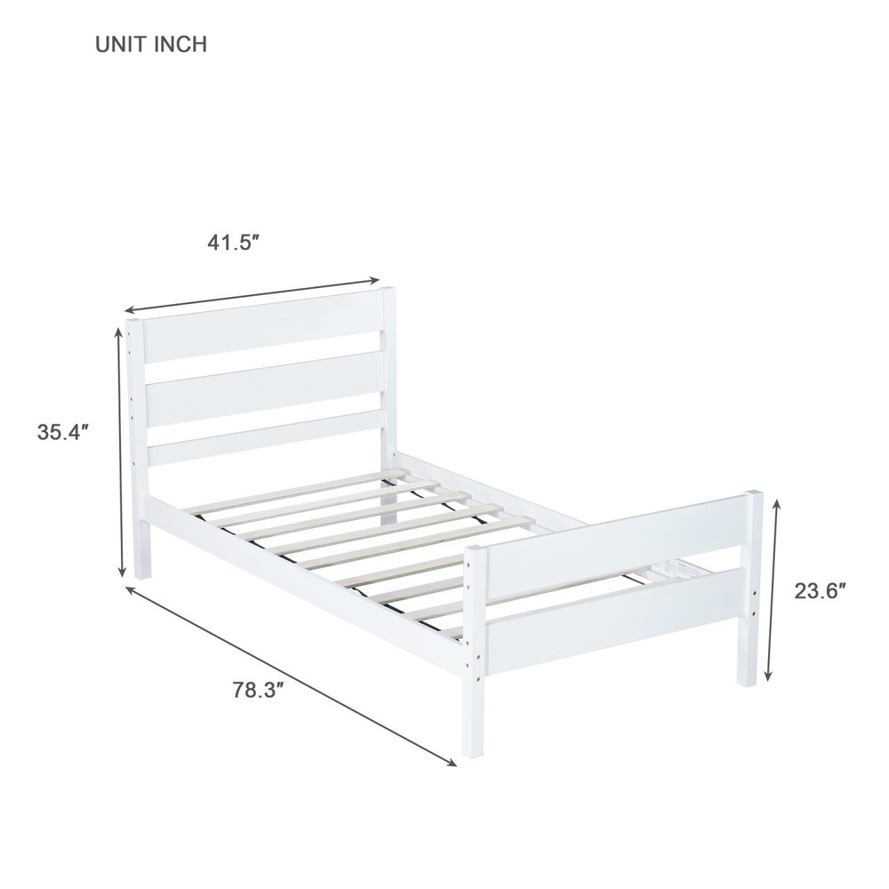 Twin Size Bed Frame Wooden Platform Bed Frame w/ Headboard White/Espresso