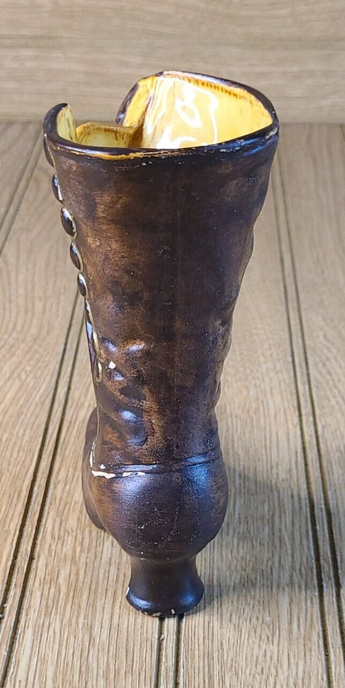 Vintage Ceramic Victorian Brown Shoe High Boot Vase Planter