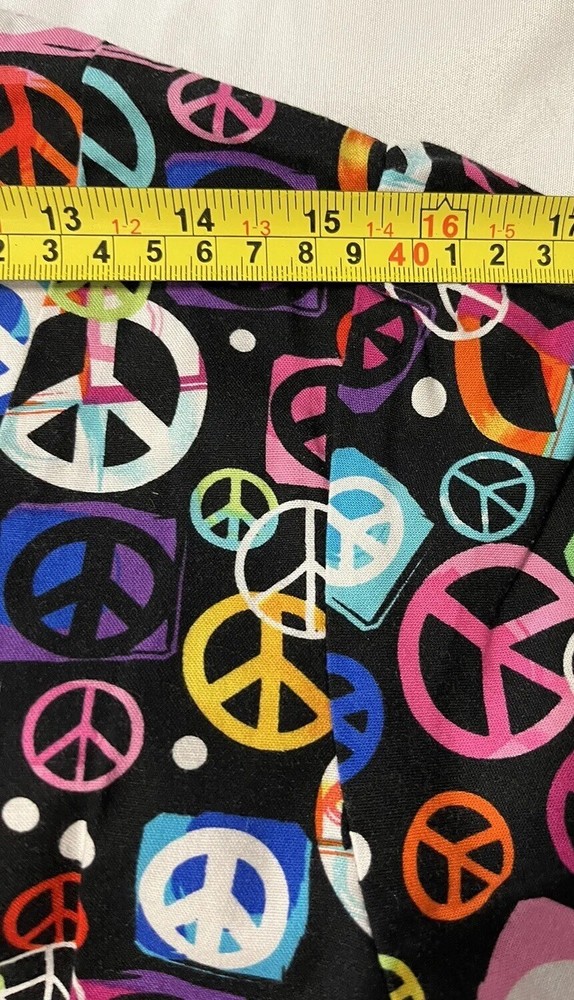 White Cross Small Scrub Top Multicolored Peace Symbol Black Cotton Pullover