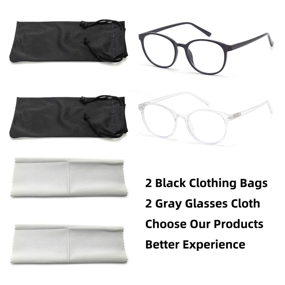 FoxMook 2-Pack Blue Light Blocking Glasses Standard, C2, Black Transparent