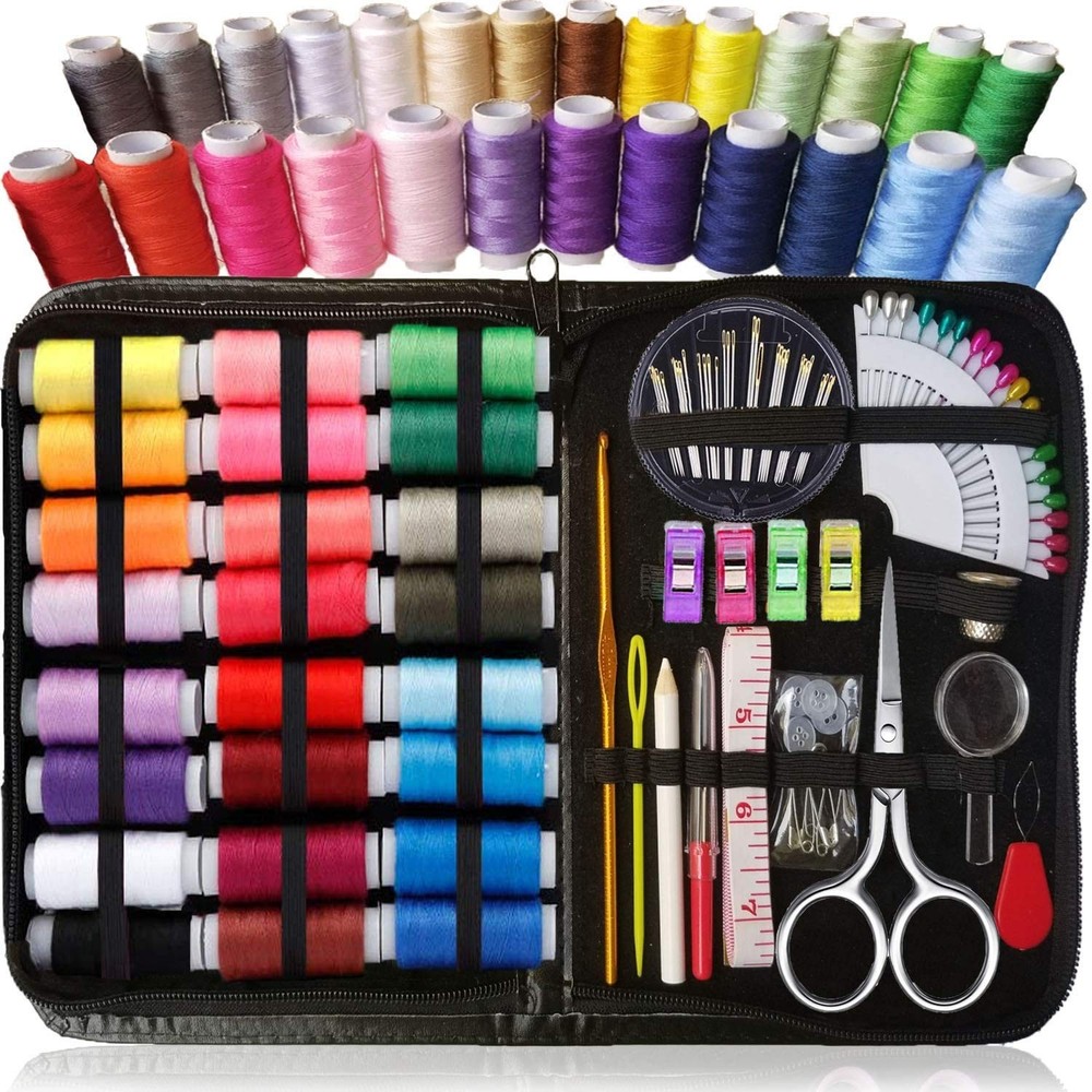 Sewing Kit: 94 PCS Beginner Set w/Thread, Needles, Scissors, Thimble, Clips