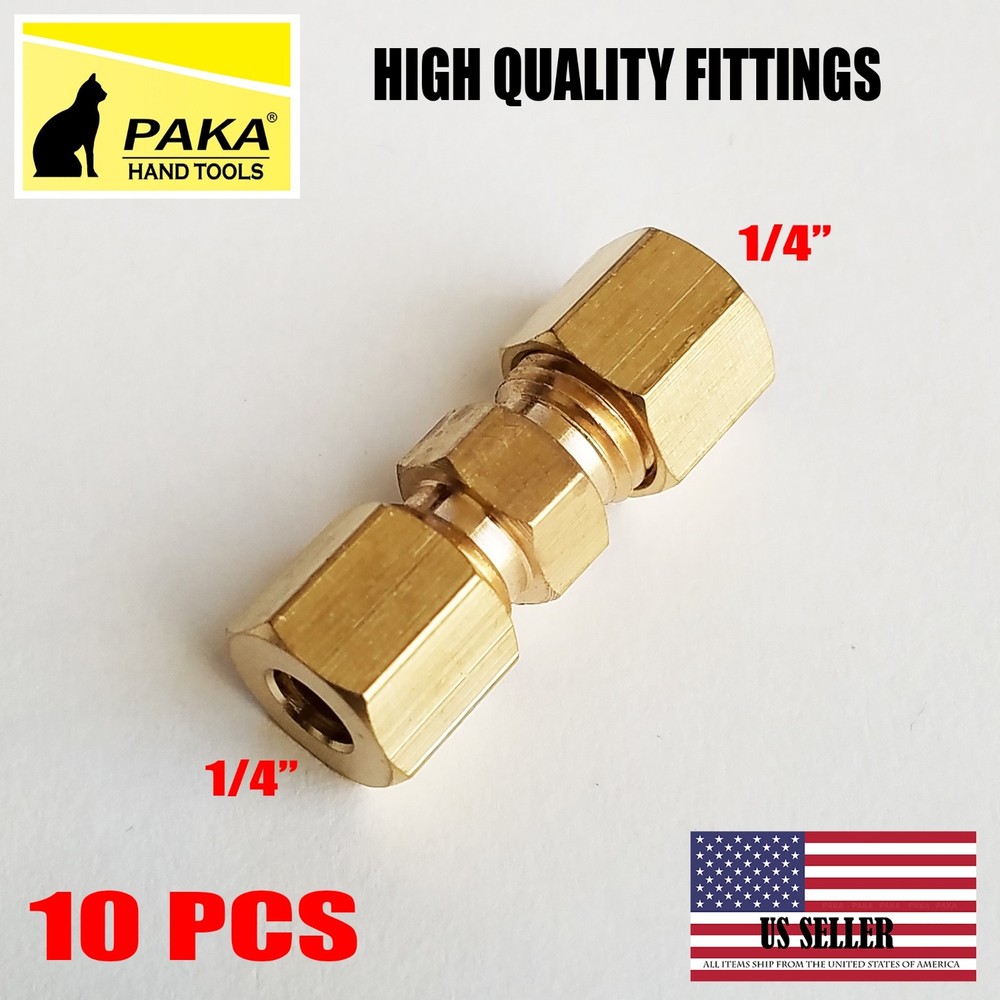 10 PC – 1/4" ( 6 mm ) UNION COMPRESSION FITTINGS BRASS