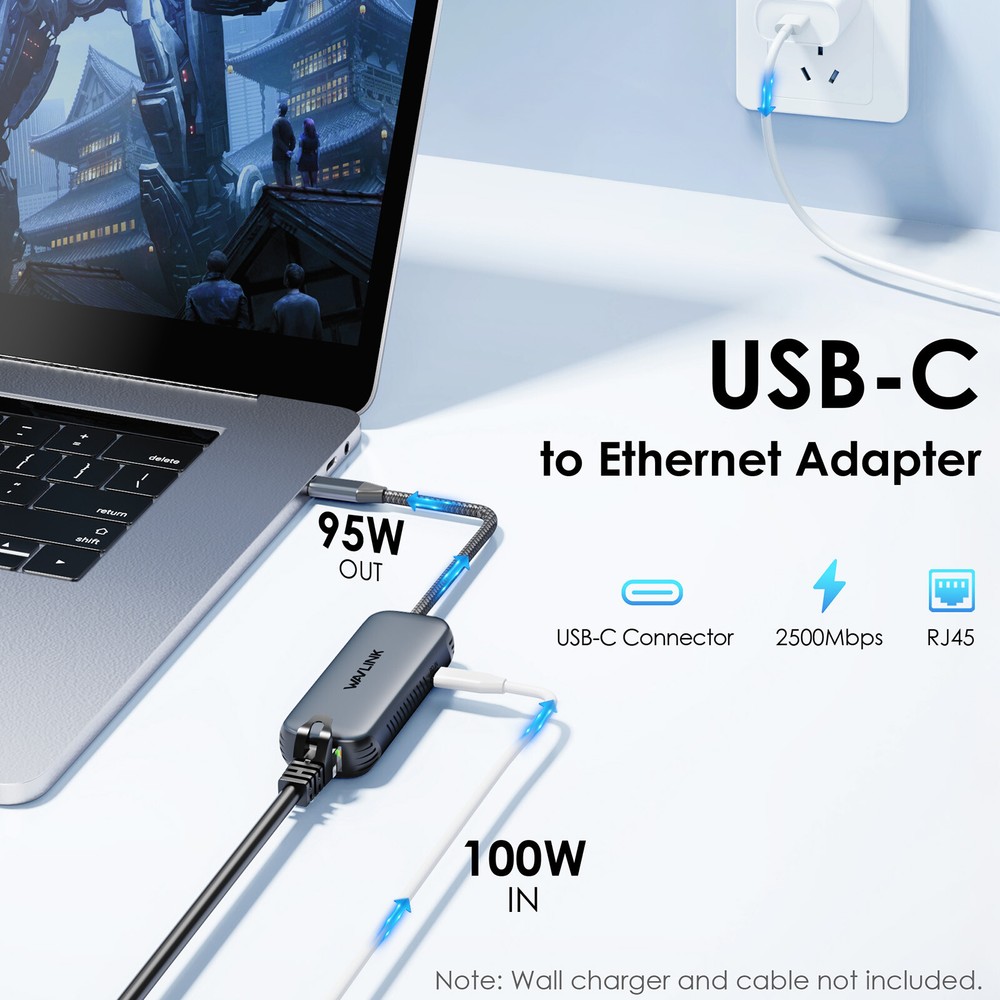 WAVLINK 2.5Gbps USB-C Ethernet Adapter 95W PD iPhone 15/Mac/Windows/Linux