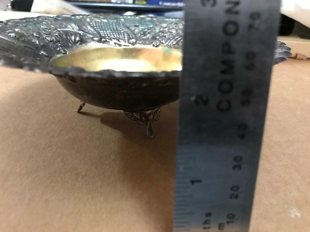 800 SILVER FLORAL SCROLL FOOTED CANDY NUT DISH BOWL