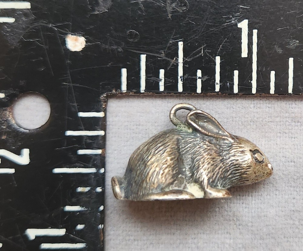 KIRK & SON Solid Cast Sterling Silver Miniature "Hare Raiser" Bunny with Bale