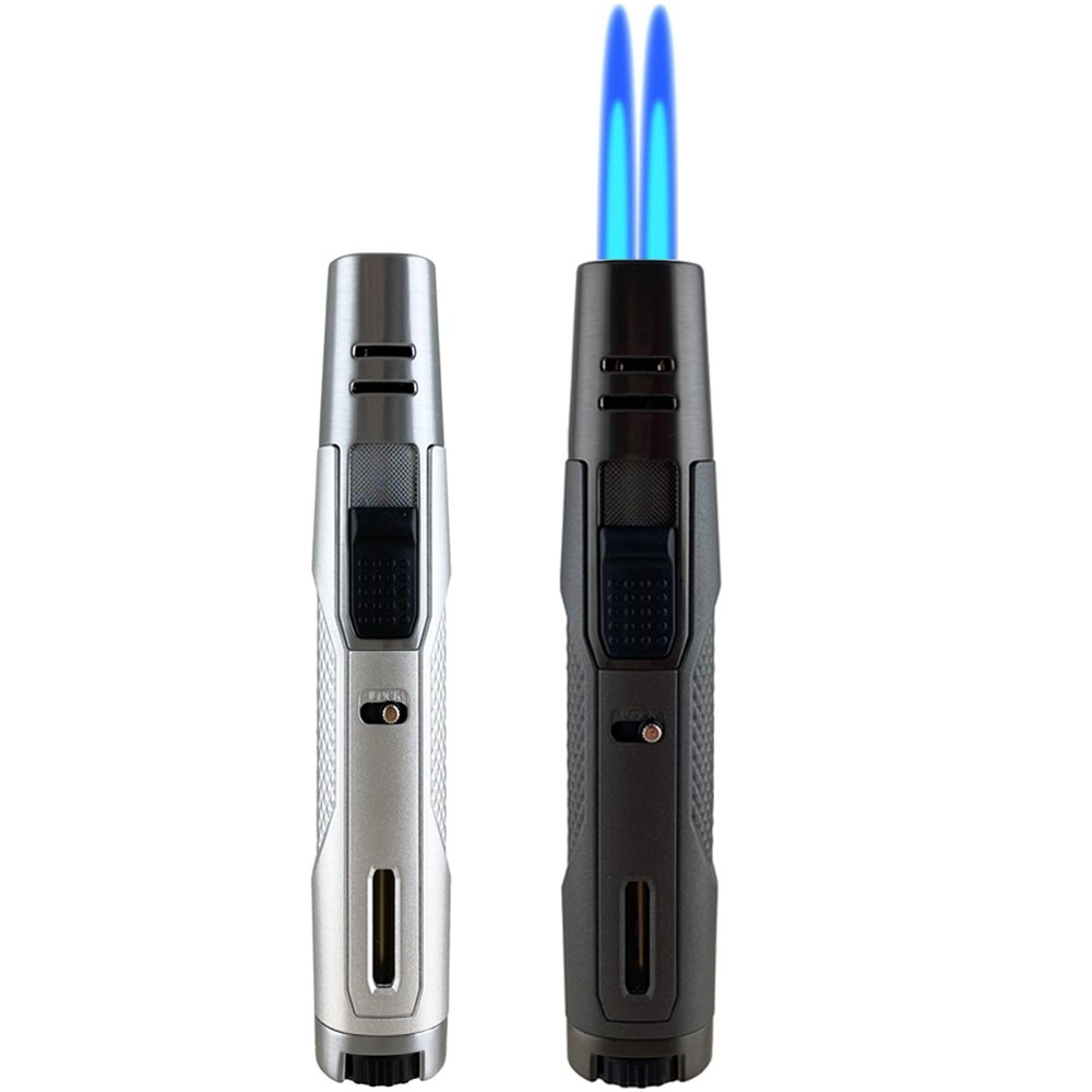2 Pack Double V Torch Jet Flame Refillable Butane Adjustable Cigar Lighter