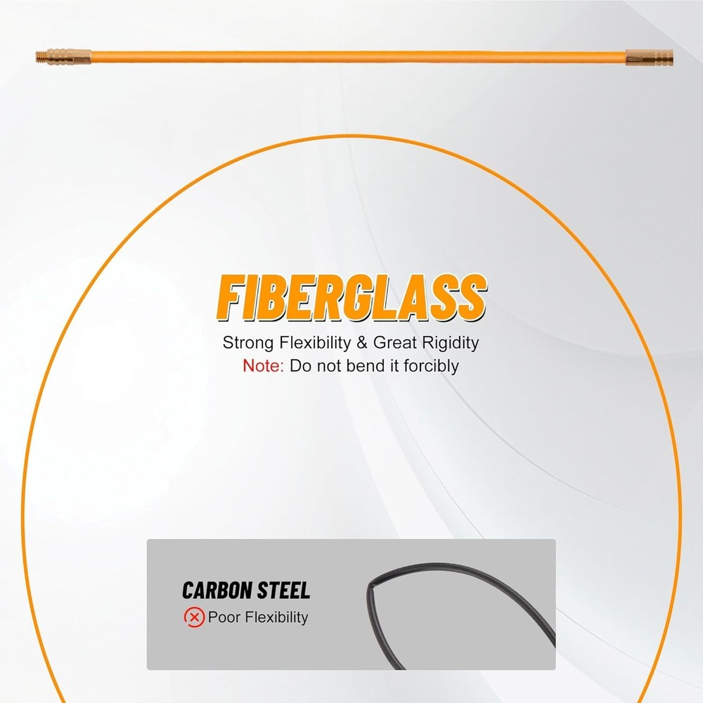 33FT Fiberglass Running Electrical Wire Cable Glow Rods Wire Pulling Tools Fi...