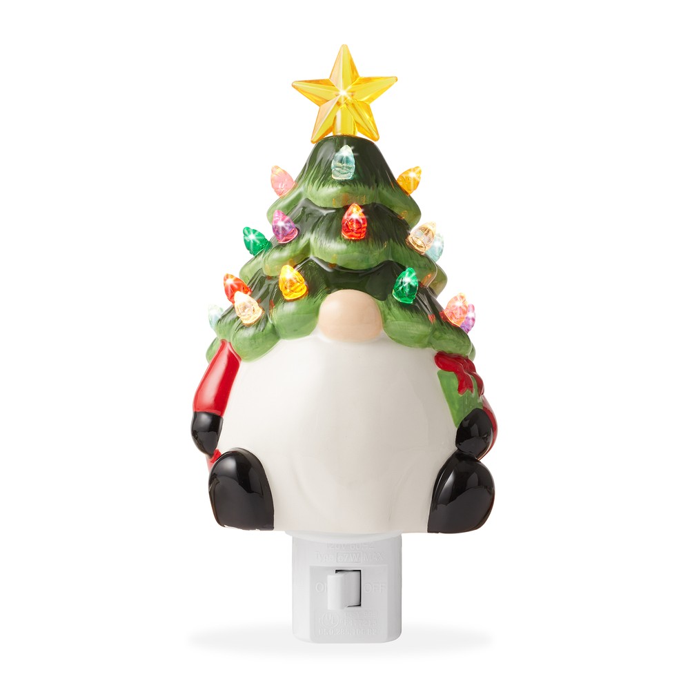 Ceramic Green Christmas Gnome Plug-in Decorative Night Light