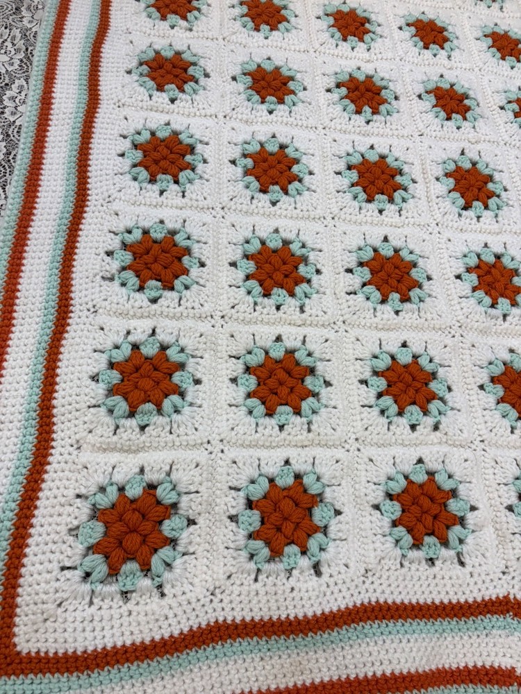 Handmade Granny square afghan crocheted blanket