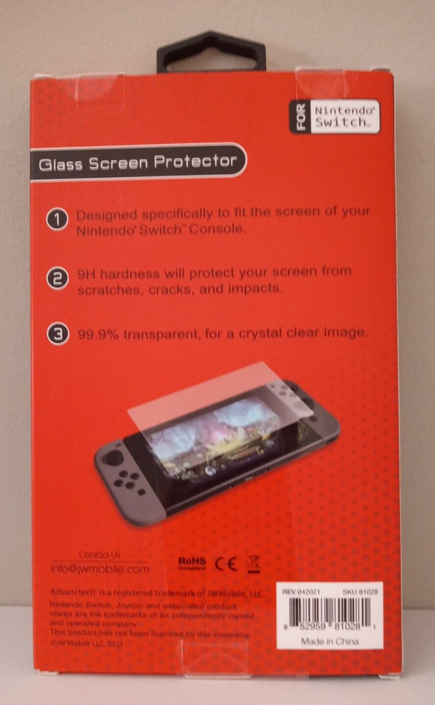 ADVANCTECH Nintendo Switch Glass Screen Protector 2 Pack NIB