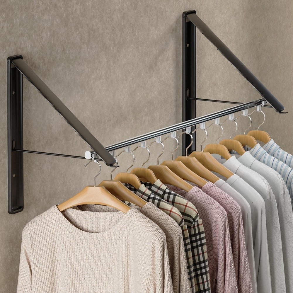 Dr.DJ Clothes Drying Rack with Rod, Wall-Mounted Retractable & Foldable Cloth...