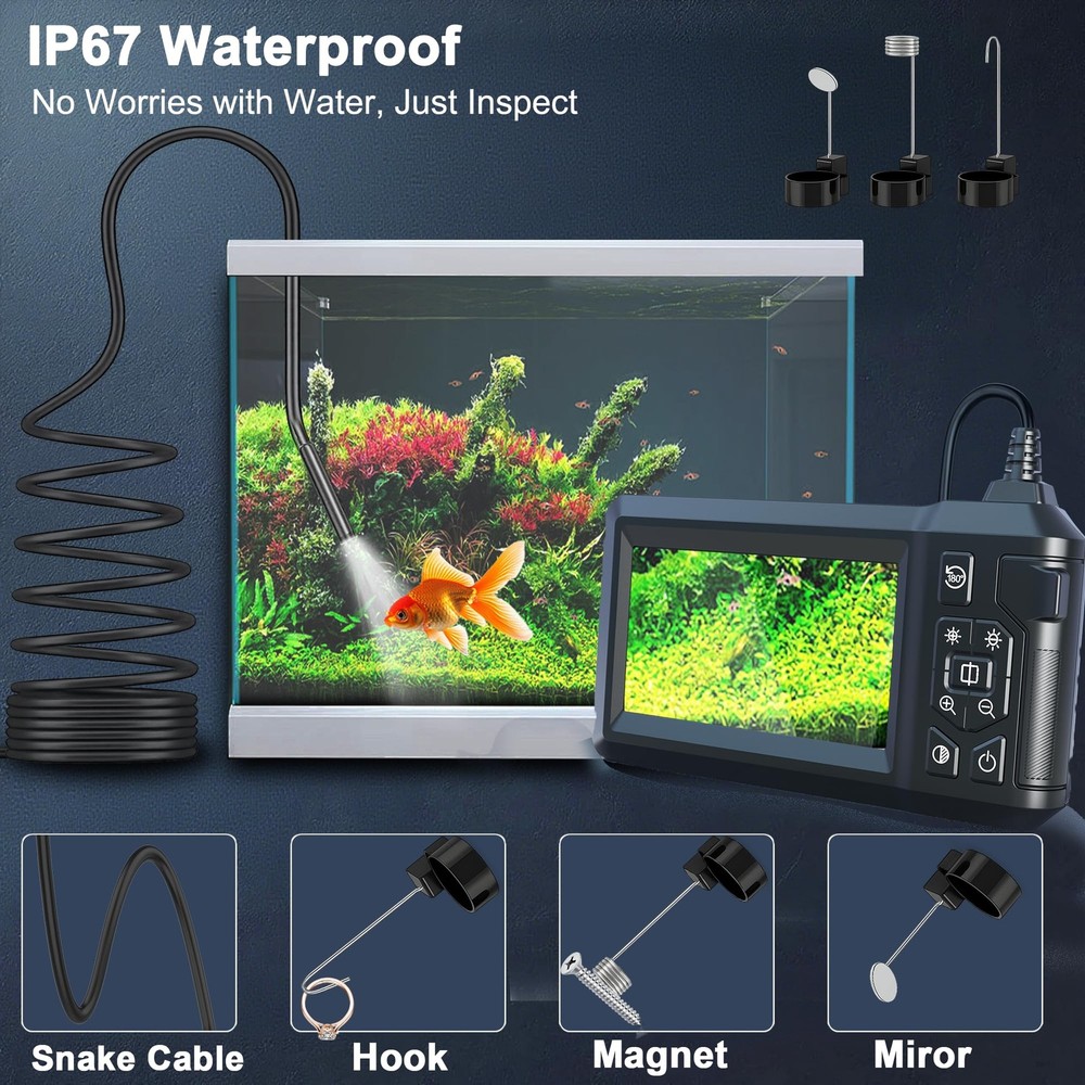 Endoscope Camera with Light, Borescope Camera with 4.3" IPS Screen, 1080P HD ...