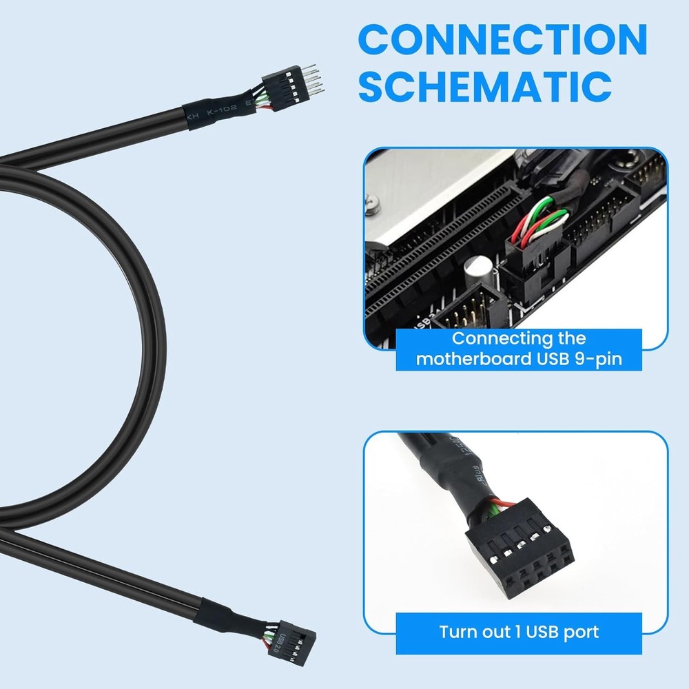 SDTC Tech USB Header Extension Cable, 20.3 inches 2.0 9-Pin