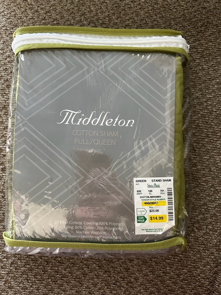 NWT New Middleton green Decorative Quilted Pillow Sham
