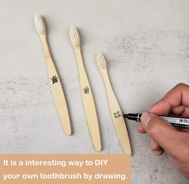 Bamboo Toothbrushes 10 Pack Biodegradable Soft Medium Charcoal Bristles - USA